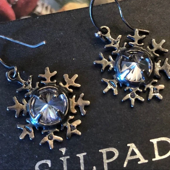 Silpada Sterling Silver Cubic Zirconia Snowflake Earrings W1459 - Picture 15 of 16